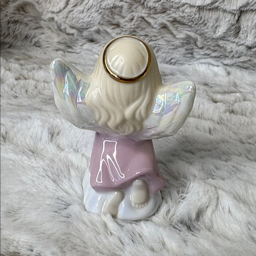 July Ceramic Precious Moments Angel Figurine & July Small Floral Frame. Vintage
